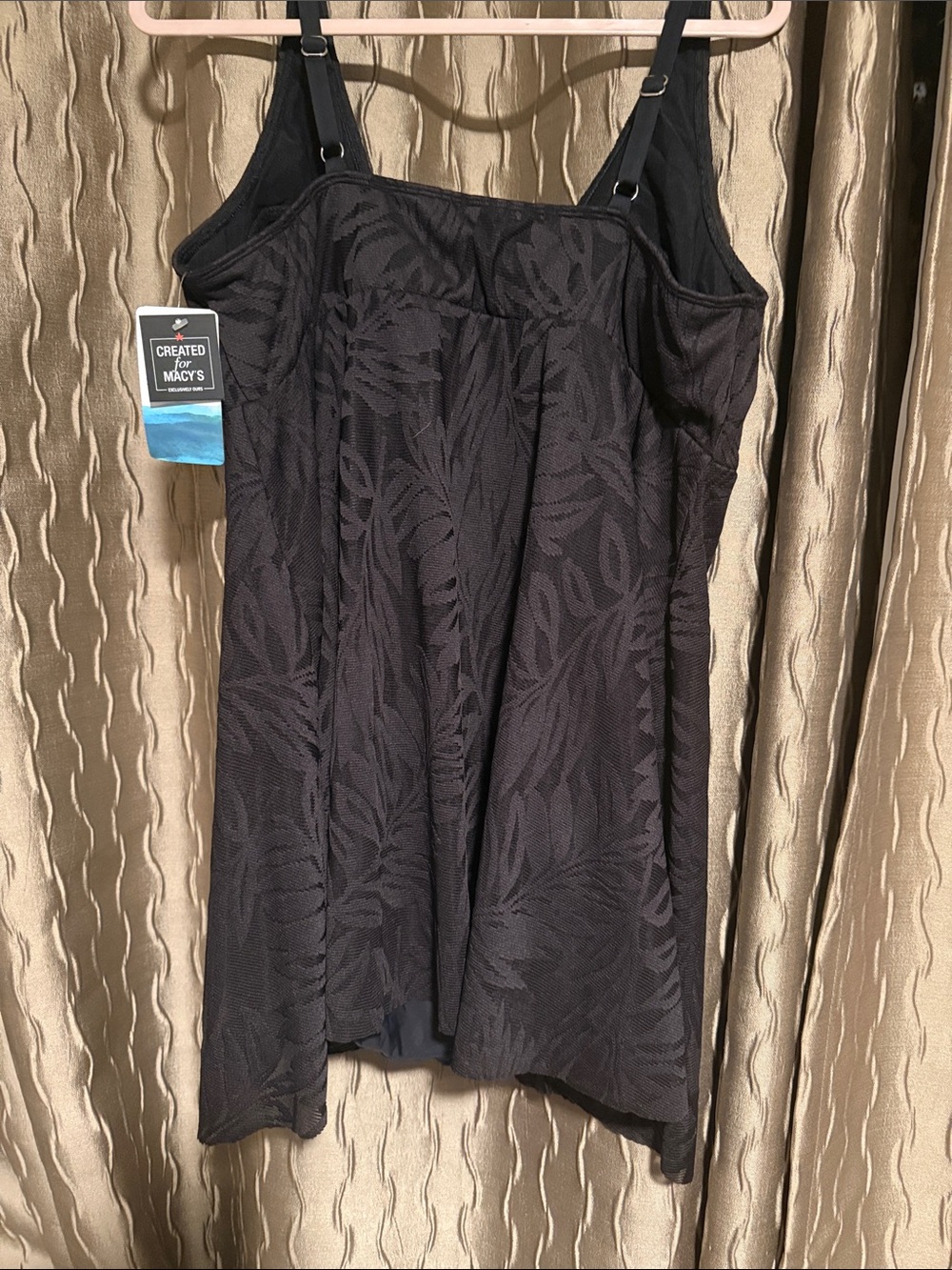 Swim Solutions Black Textured Leaf-Print Tankini Dress 20W - Picture 6 of 6
